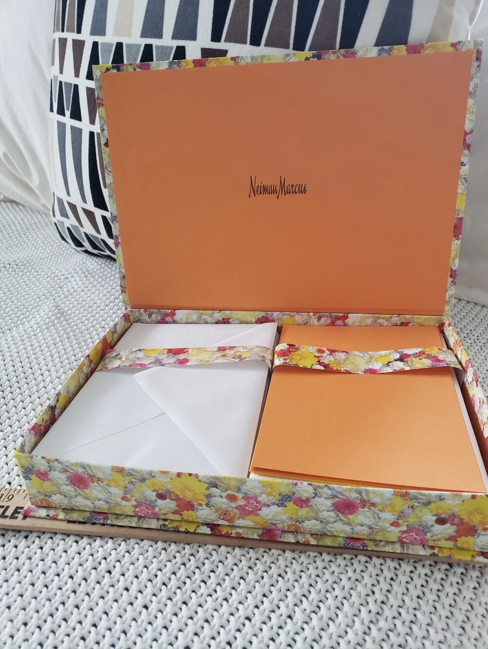 Neiman Marcus Floral Stationery Set in Orange and White Vintage